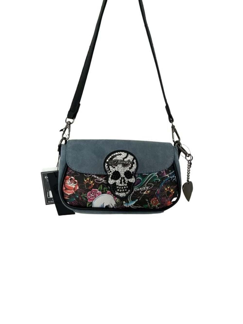 Ed‎ Hardy Crossbody Bag Women Small Tattoo Skull Rhinestone Blue NWT